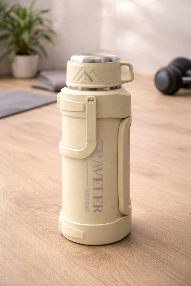 1200 ml Double Layer Vacuum Steel Thermos with Carrying Handle Leak-Proof Outdoor Large Size