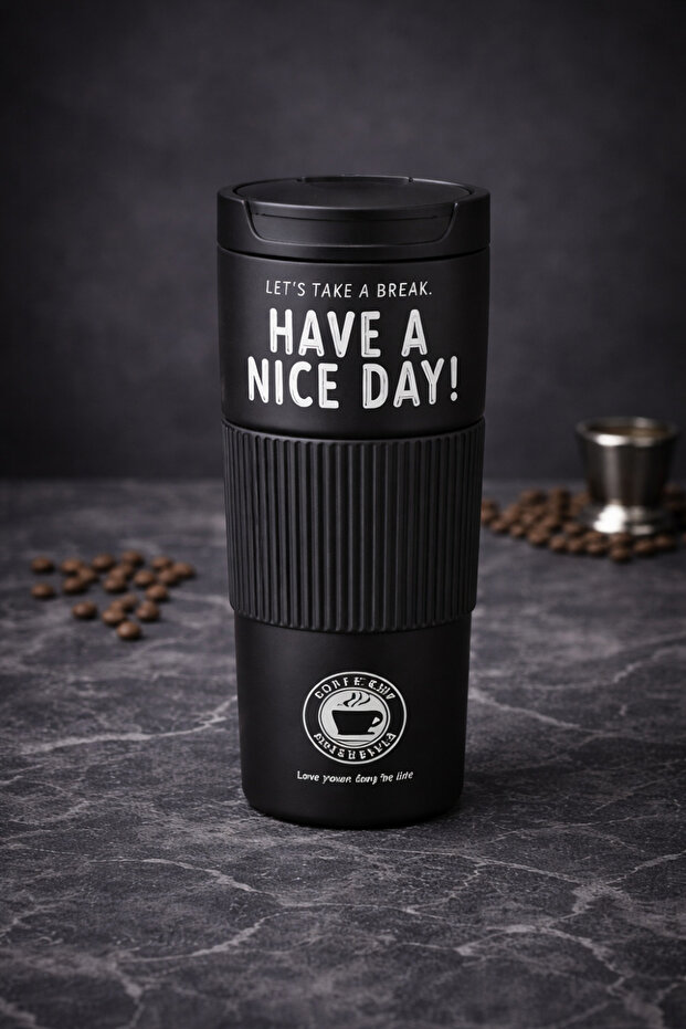 Have a Nice Day 600 ml Steel Thermos Mug Double Layer Heat Insulated Leak Proof Cup