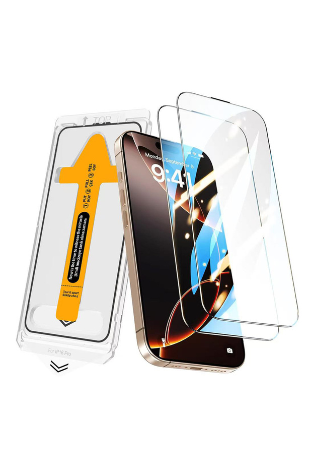 واقي شاشة من الزجاج المقوى TCHS 2.5D Oliv HD لهاتف iPhone 15 Pro Max + أداة تطبيق سهلة - شفاف