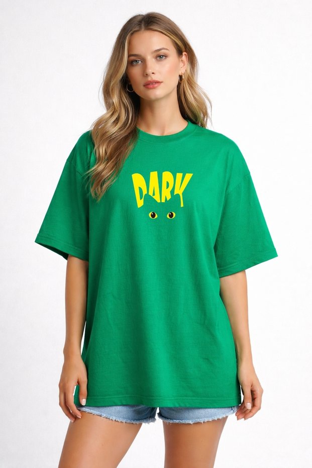 Unisex Oversize Green T-Shirt Dark Printed Eye Detail 100% Cotton Loose Streetwear T-Shirt