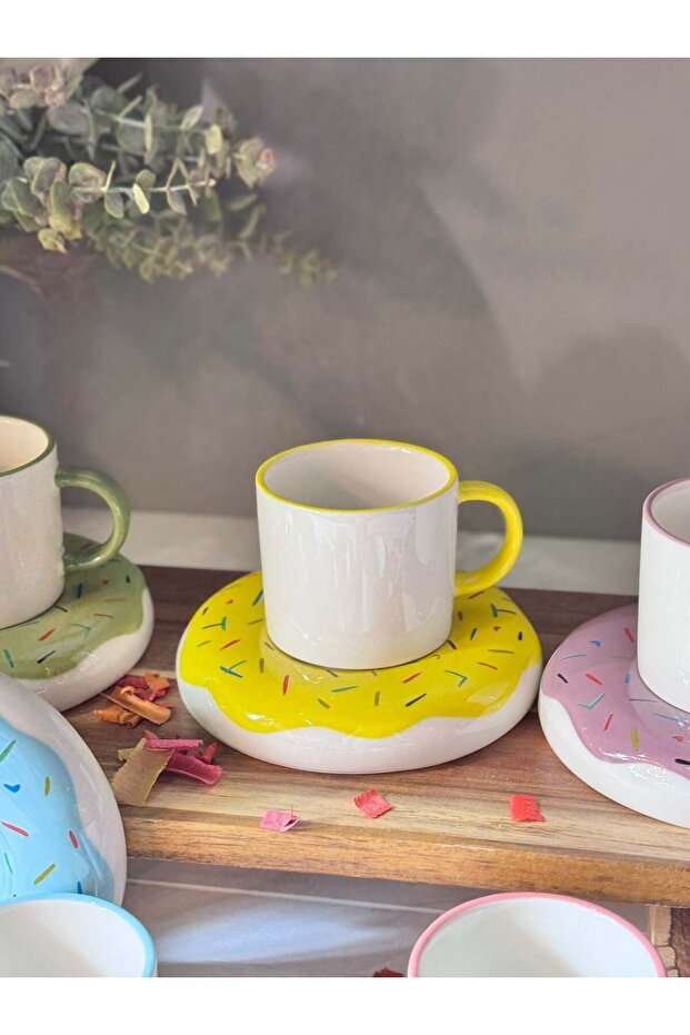 Donut 6-Person Porcelain Double Coffee Cup Set