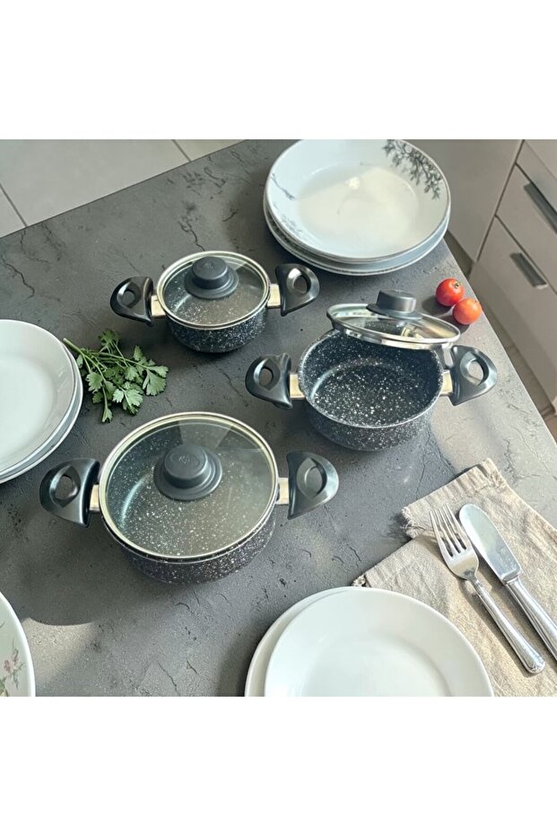 6 Piece Granite Cookware Set-16Cm-18Cm-20Cm-Non-Flammable Non-Stick