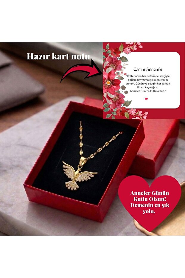Mother's Day Gift Gold Phoenix Steel Necklace - with Special Box and Ready-Made Card Note