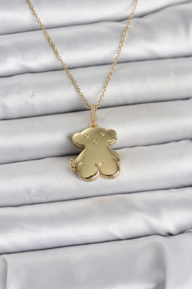 316L Steel Chain Gold Color Teddy Bear Model Openable Women's Necklace Tj-Bko11036