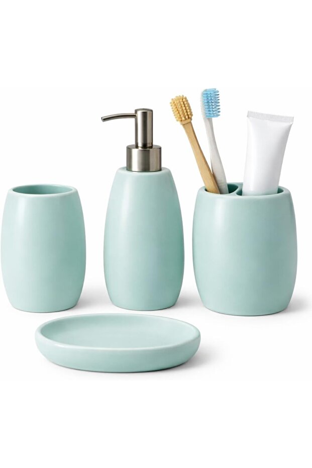 4-Piece Ceramic Bathroom Accessory Set, Mint Green