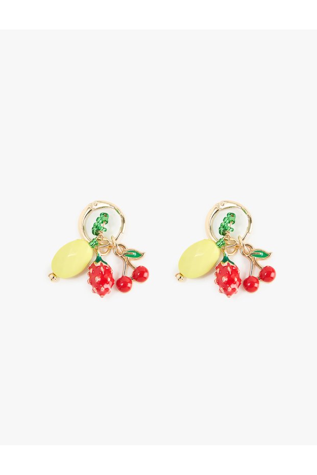 Multi-Colored Fruit Charm Hoop Earrings with Dangle