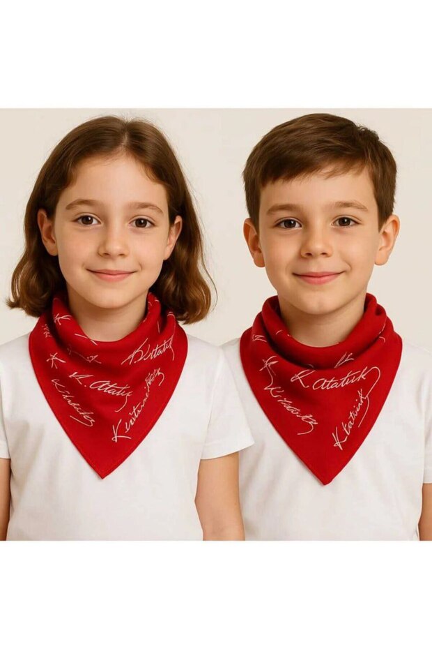 100% Cotton K. Atatürk Signed Multi-Purpose Bandana Scarf Red Color 50X50