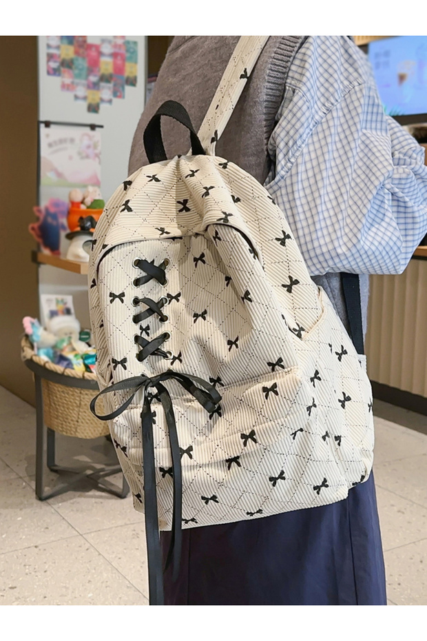 Bow Print Zip Closure Backpack