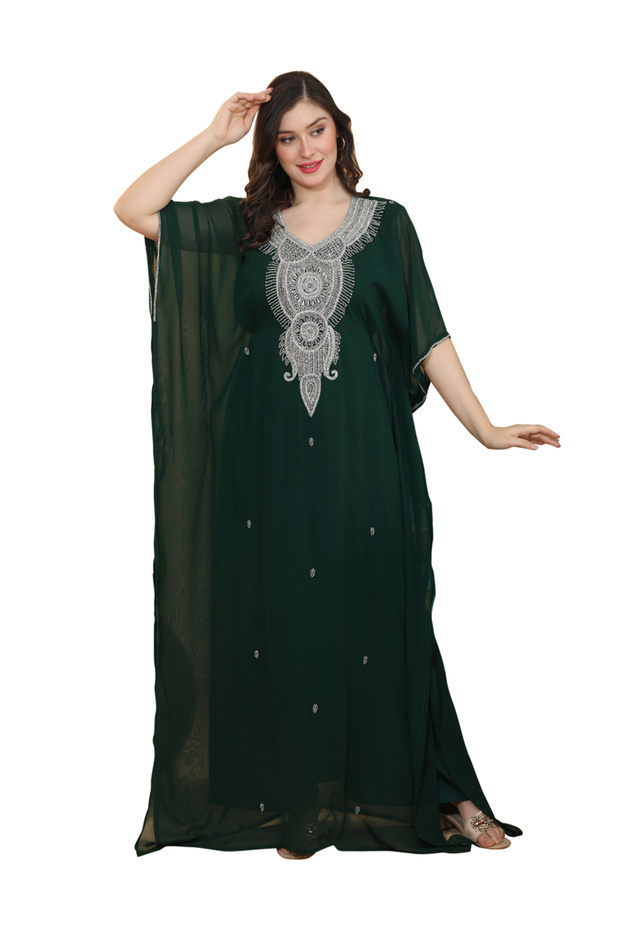 Dark Green Premium Crystal Stone Embellished Kaftan