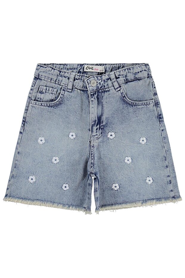Daisy Embroidered Shorts for 10-13 Years Old - Blue