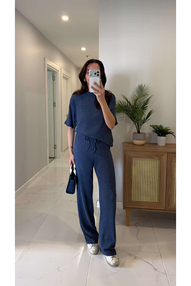 Zr Caroline Navy Blue Short Sleeve Trouser Suit
