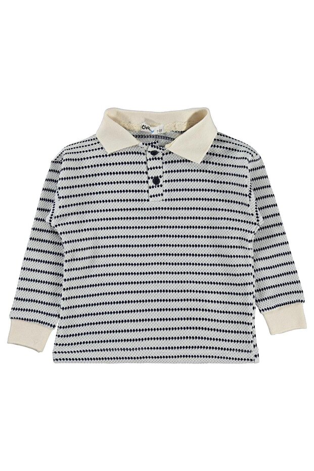 Civil Boys' Striped Polo Collar Sweatshirt | Jakar/Petek Long Sleeve | School Nursery and Daily Use - Navy Blue