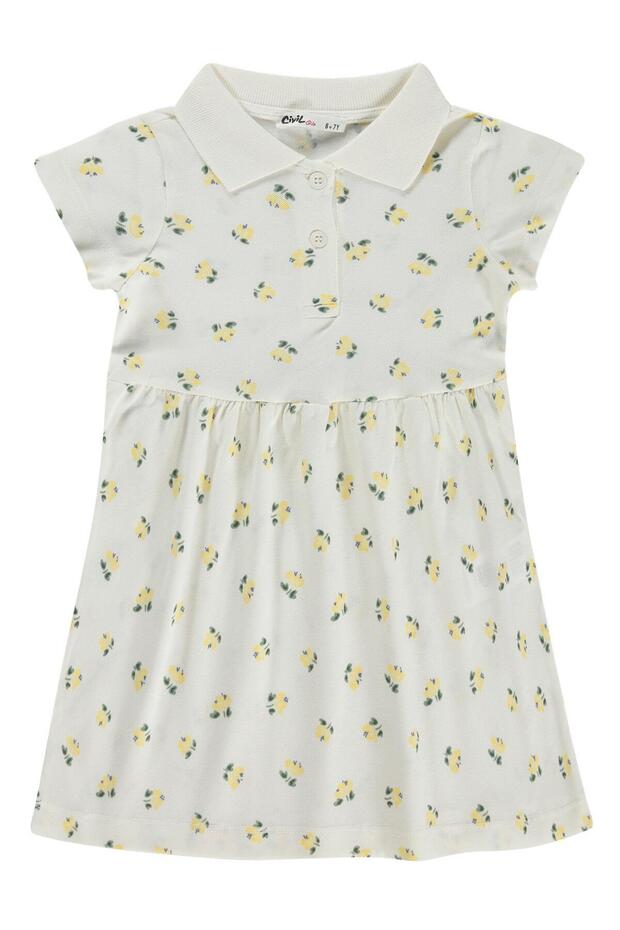 Leaf Flower Patterned Dress for 6-9 Years Old - Off-White