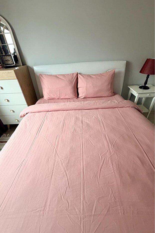 Satin Elegant Dobby Double Duvet Cover Set Powder