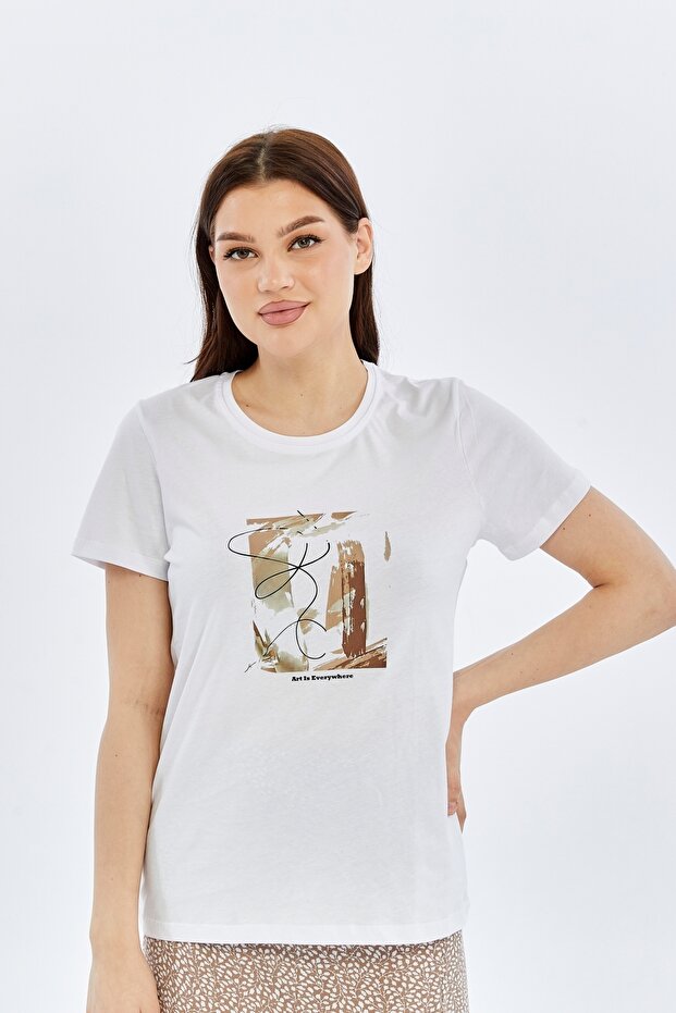 Printed Women's T-Shirt Autumn White
