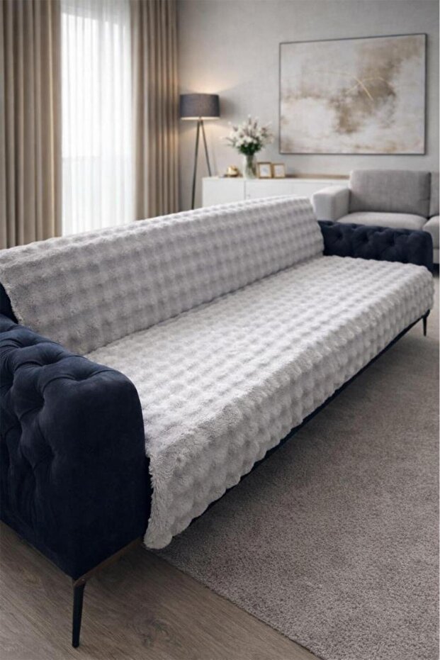 Bubble Rabbit Fur Non-Slip Base Sofa Cover 170X215 cm Gray