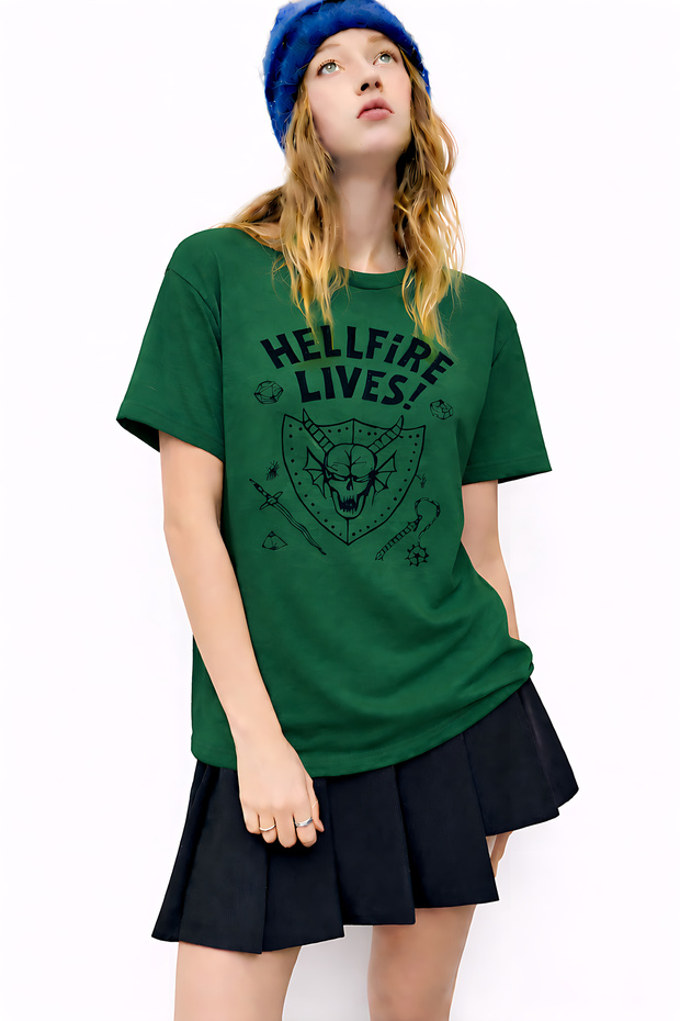 Stranger Things Hellfire Printed Unisex Oversize T-Shirt – Cotton Crew Neck Casual T-Shirt