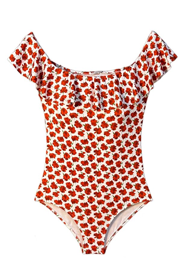 Hannah - Classic Floral Figured Flounce Girls' Swimsuit by Nessi Byrd