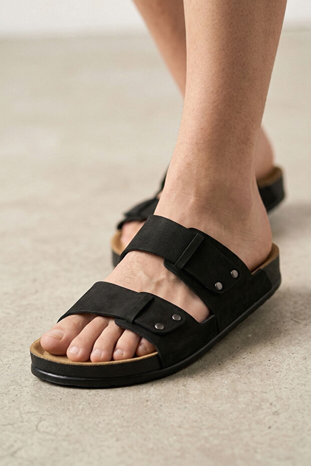 Comfort Series Men's Slippers Double Strapped Daily Beach Black