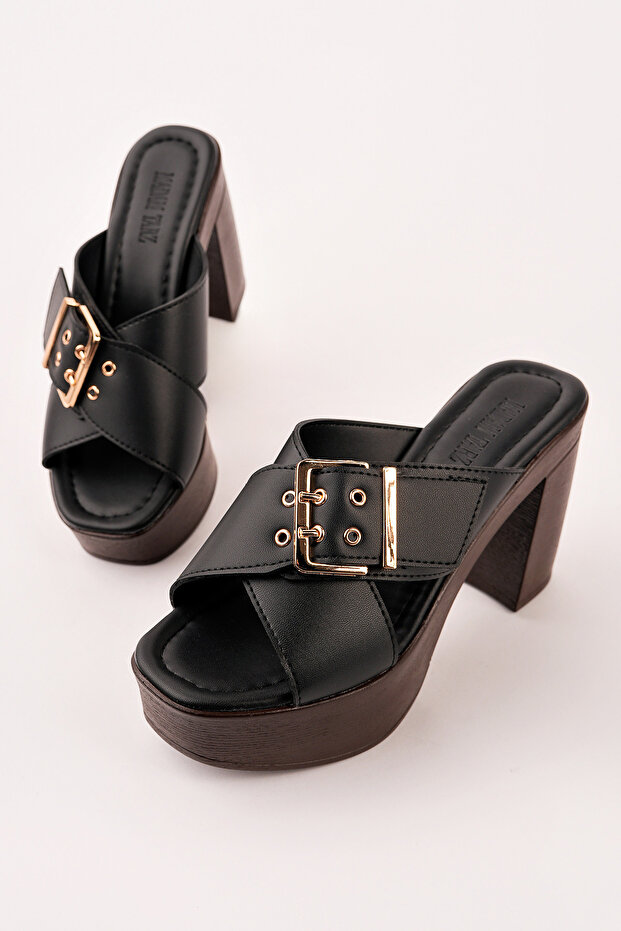 Tly-776 Thick Heel Buckle Crossed Slippers