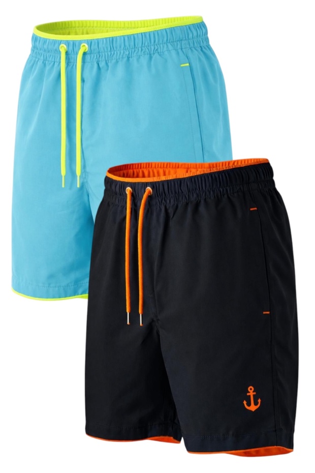 2-Piece Pocket Zipper-Lined Colorful Swim Shorts