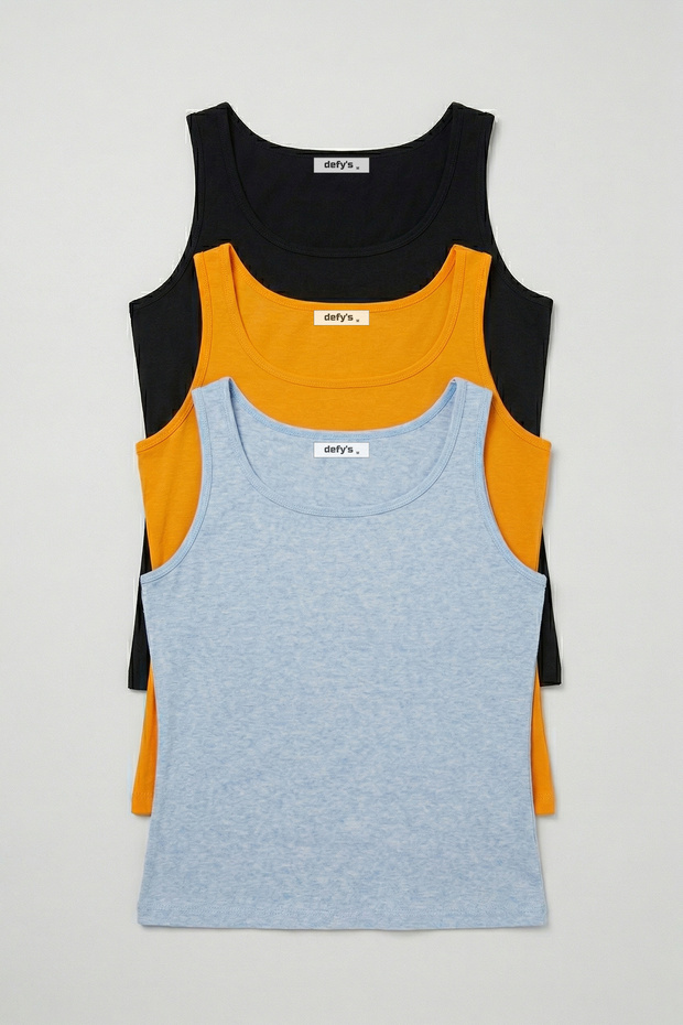 Defy's Women's Natural Cotton Regular Fit Daily Wide Strap Basic T-Shirt Set of 3