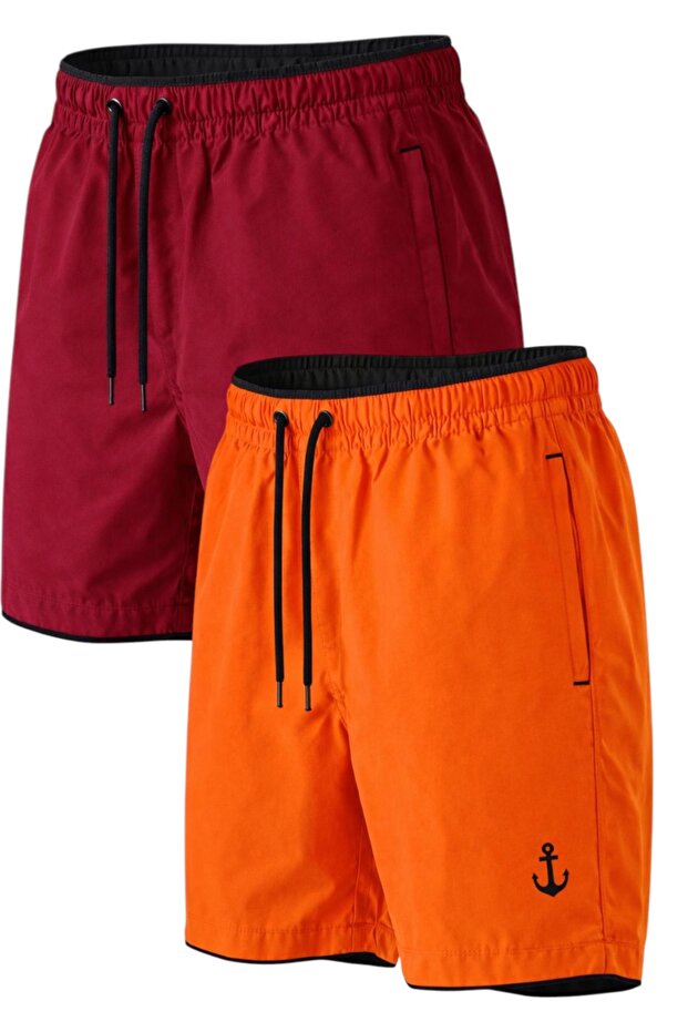 2-Piece Pocket Zipper-Lined Colorful Swim Shorts