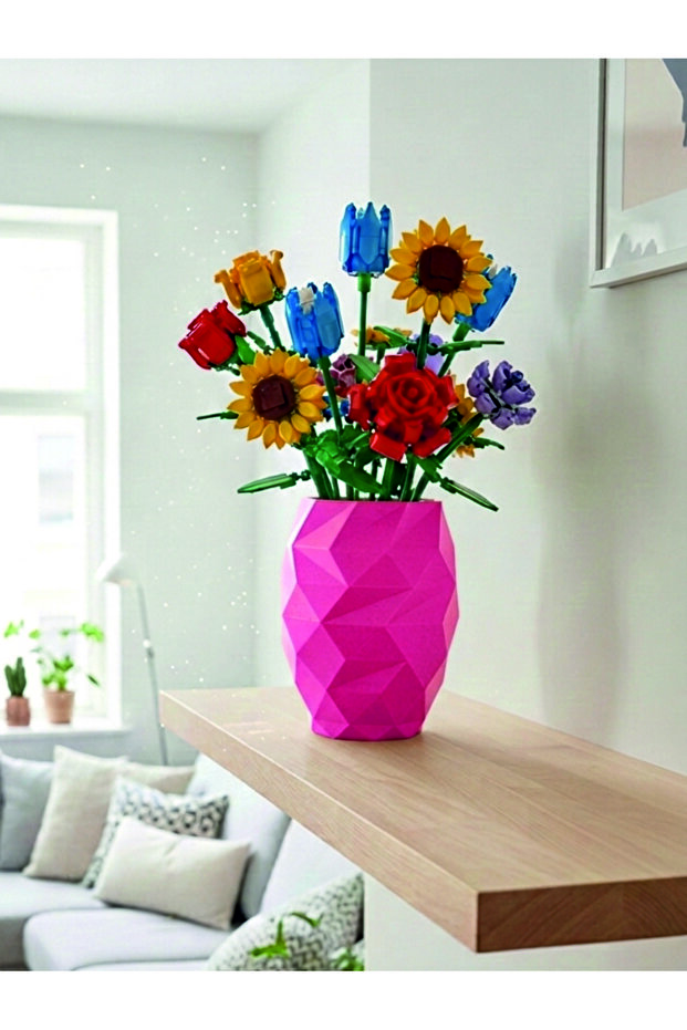 Lego Flower Compatible Gift Vase Cobalt (Flowers Not Included)