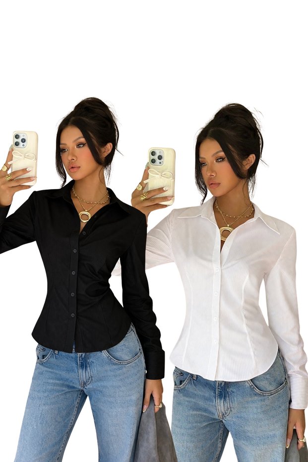 Women's Premium Shirt Slim Fit Long Sleeve Stylish Office Casual Combination Basic Classic Shirt
