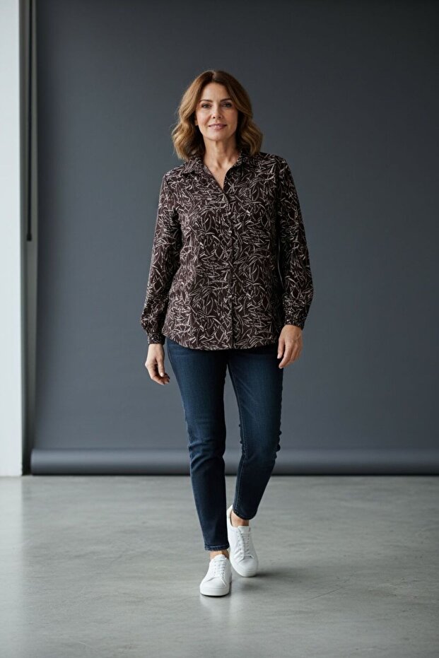 Pleated Patterned Mother's Shirt