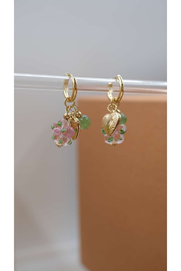 Heart and Flower Charm Dangle Earrings