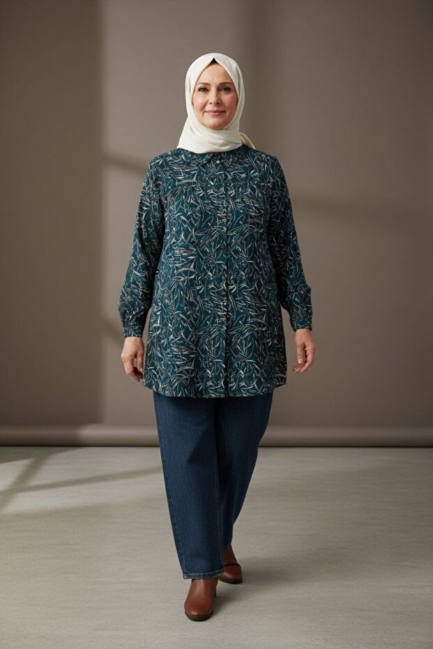 Pleated Patterned Mother's Shirt