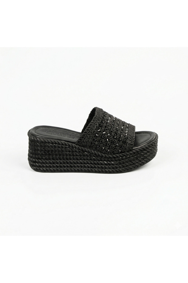 7 cm Straw Women's Wedge Heeled Slippers