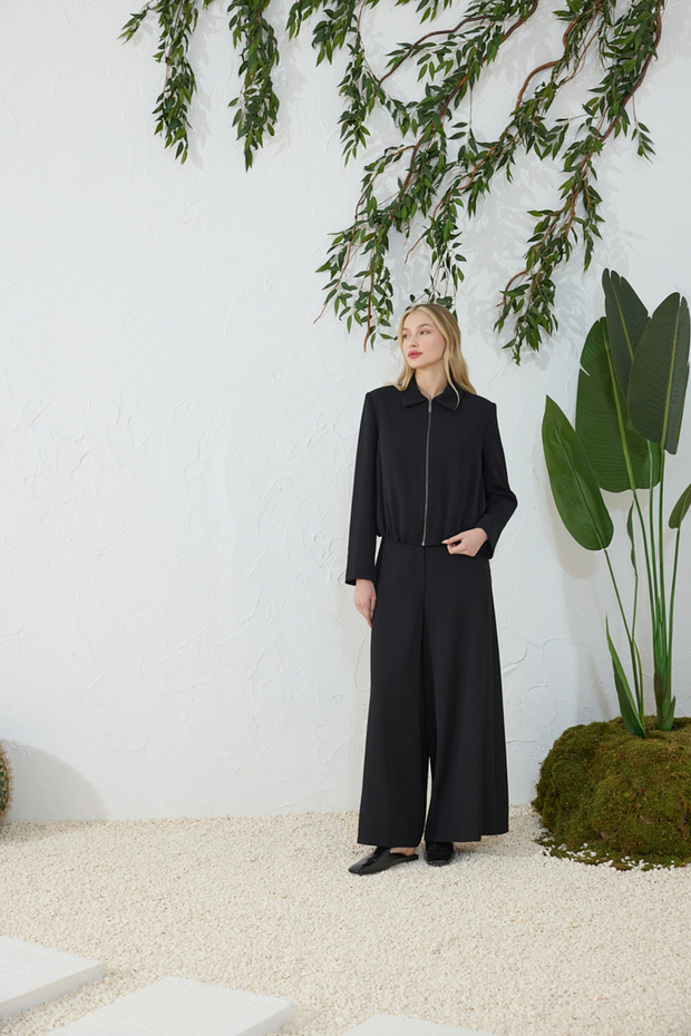 Black Hem Gathered Jacket - 1