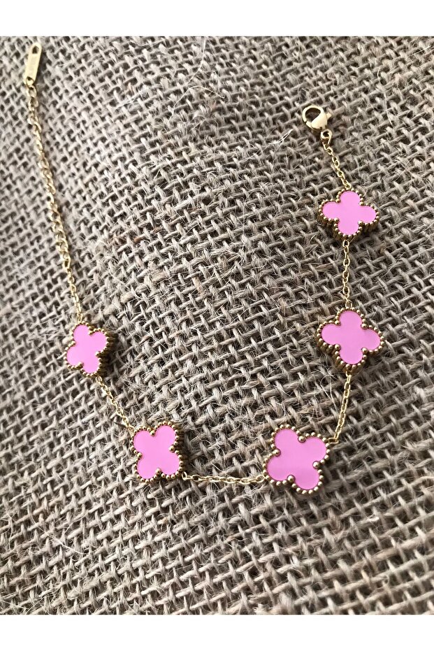 Pink Steel Zircon Clover Bracelet