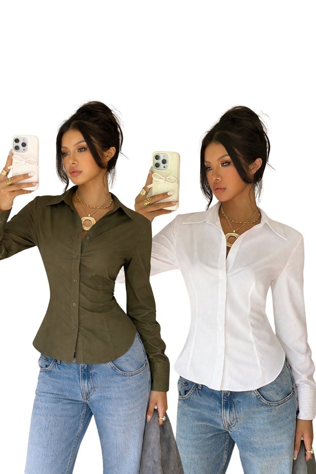 Women's Classic Shirt Slim Fit Long Sleeve Casual and Office Combination
