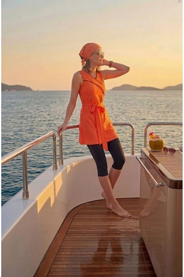 Women's V-Neck Fixed Covered Tights Semi-Closed Dress Swimsuit