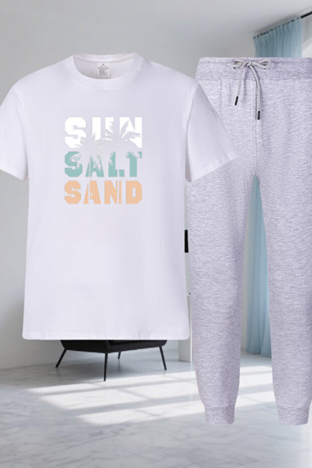 Sun Printed T-Shirt - Jogger T-Shirt Crew Neck Bottom Top Tracksuit Set