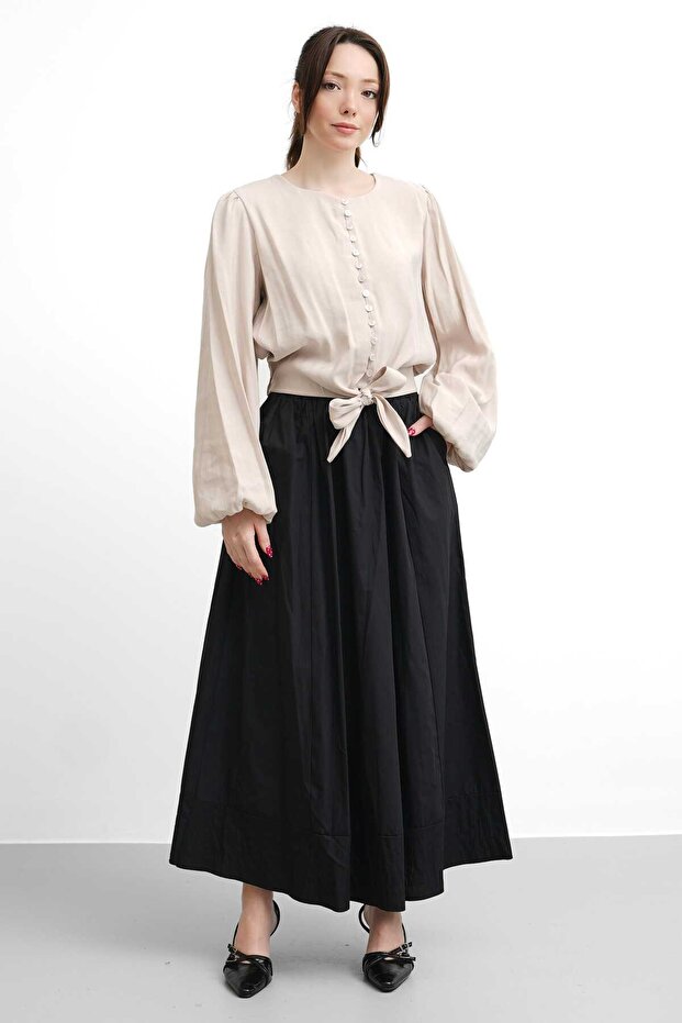 Molly Nelly Women's Elastic Slim Flared Skirt with Stitching Detail