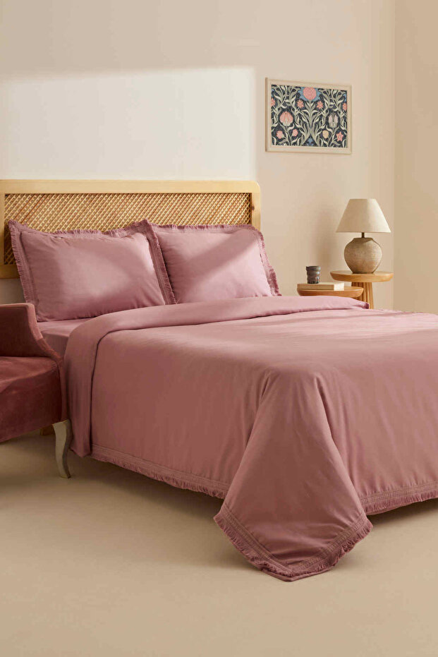 Helios 100% Cotton Double Duvet Cover Set Dusty Rose
