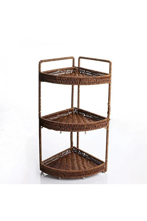 3 Katlı Rattan Hasır Örme Banyo Köşeliği