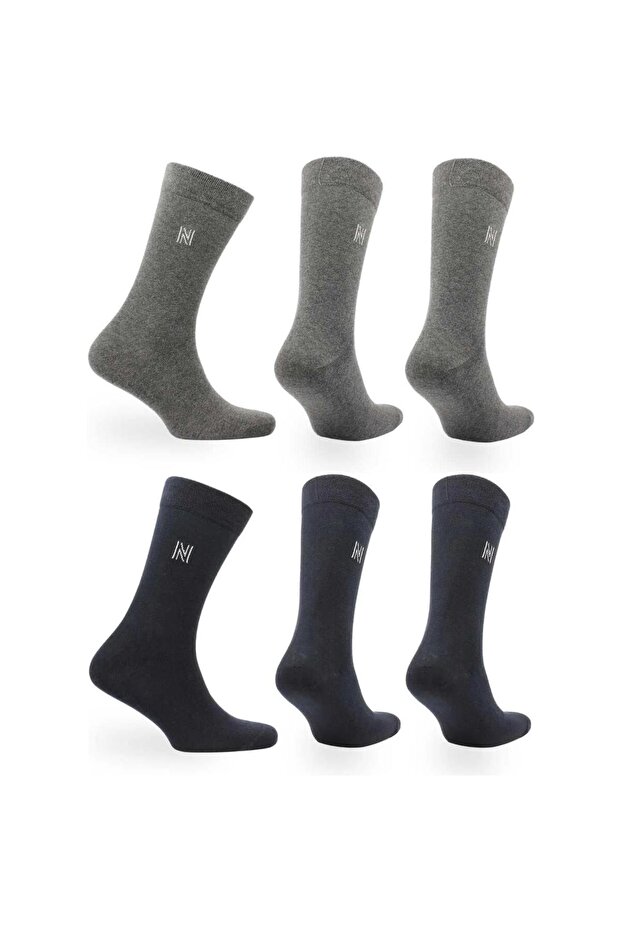 Brody Daily Comfortable Cotton Socks 6-Piece Economic Pack Anthracite/Navy Blue