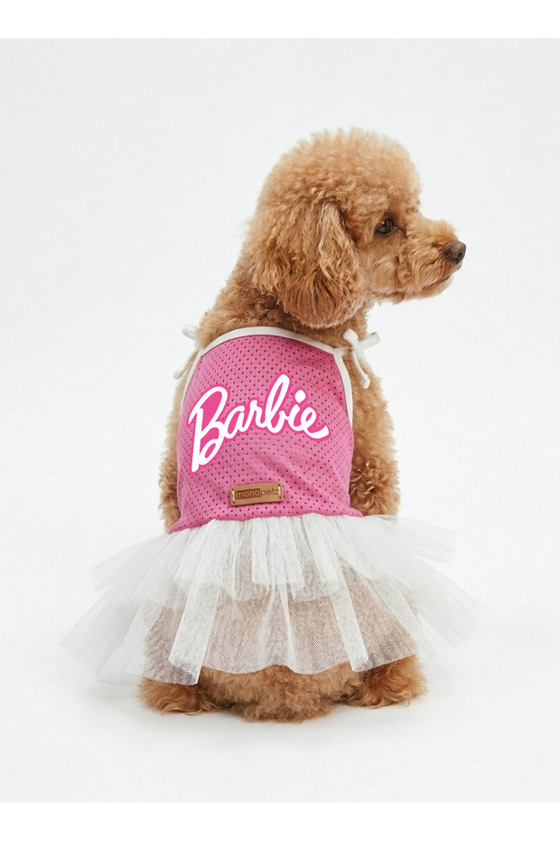 Cat and Dog Outfit & Dress - Pink Printed Mesh Tulle Dress