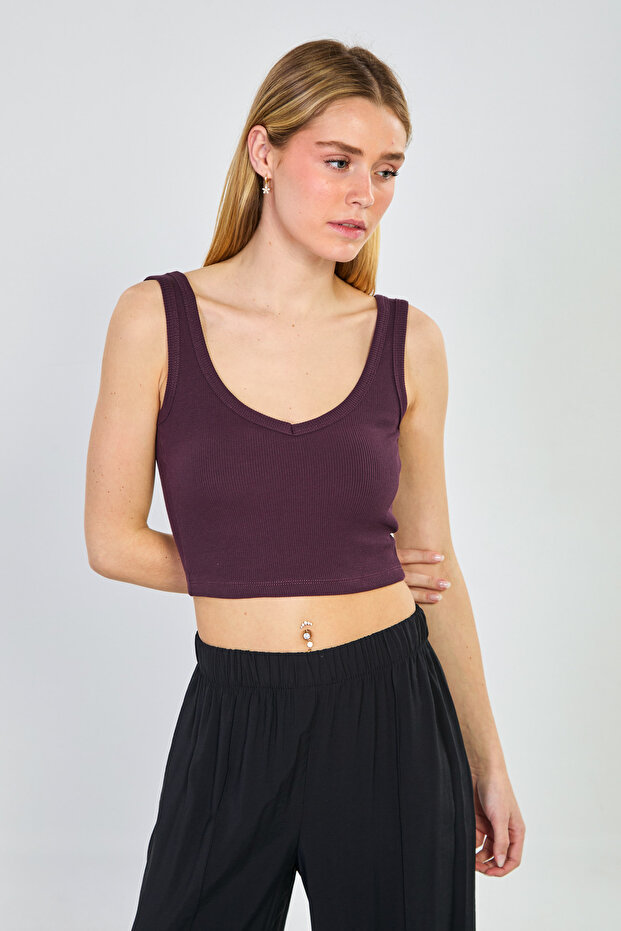 Women's Thick Strap Bodysuit with Chest Pads - Plum
