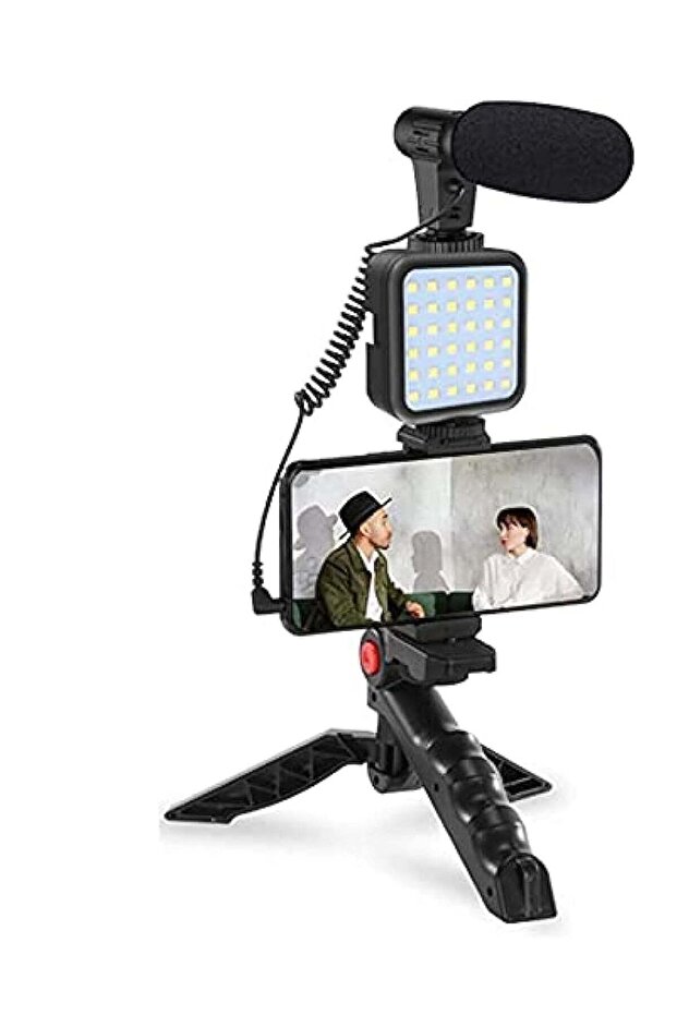 Smartphone & Camera Vlogging Studio Kits Video Shooting Photography Suit with Microphone LED Fill Li