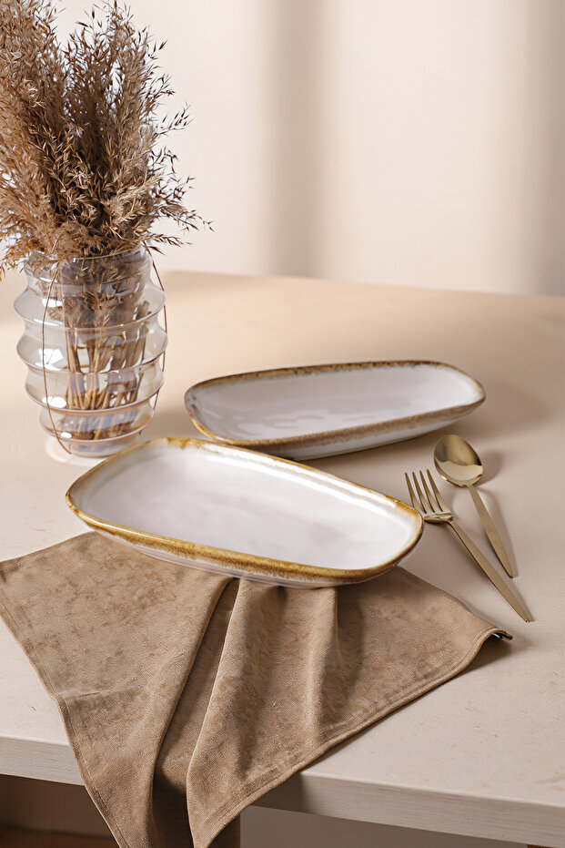 Shizen Cream Tetra Kayık Plate 28 cm 2 Pieces Q44