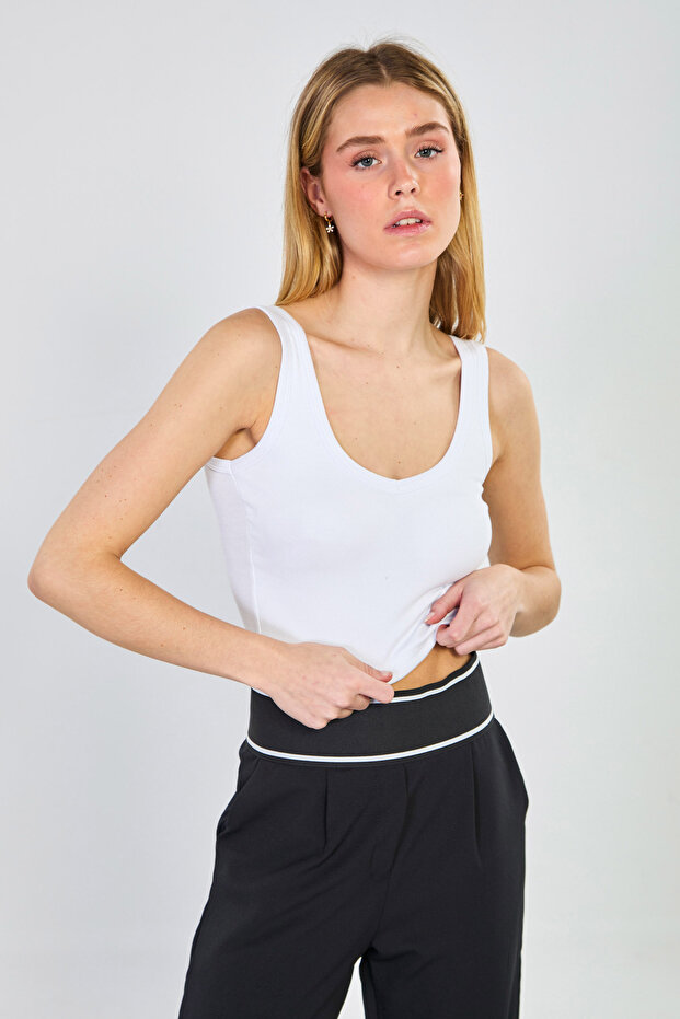 Women's thick strap chest pad bodysuit - white