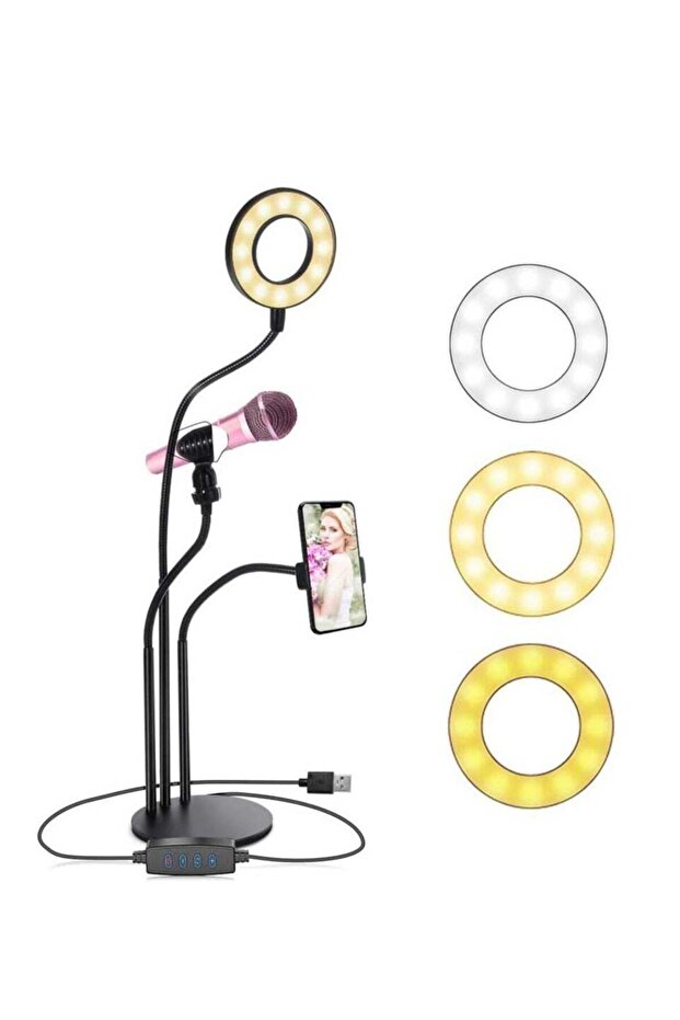 Selfie Ring Light Stand with Microphone Holder,LED Ring Light for Live Stream/Makeup/YouTube Video -
