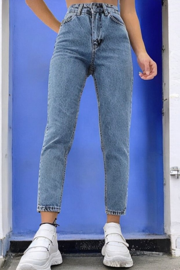Women's Snow Wash Denim Mom Jeans Stretchy Lycra High Waist Pants