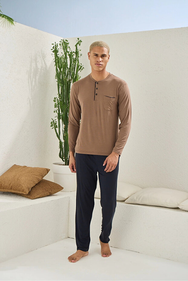 Uslucan Alişveri̇ş 9220 Men's Midi Collar Long Sleeve Pajama Set